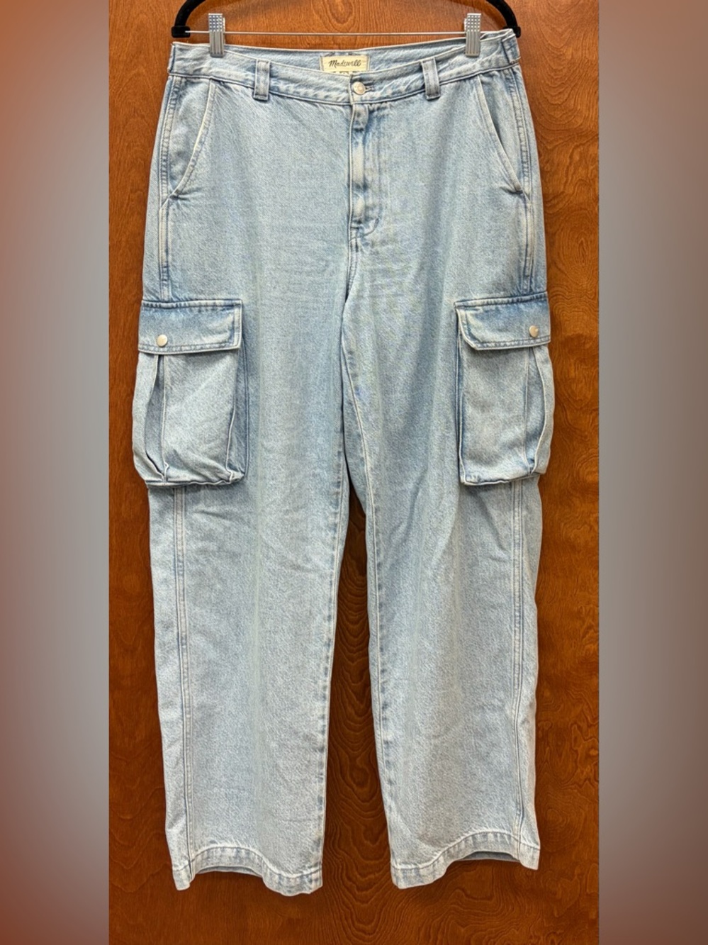 Madewell Low-Slung Straight Cargo Jeans Relaxed Straight Leg Coleman Wash 29